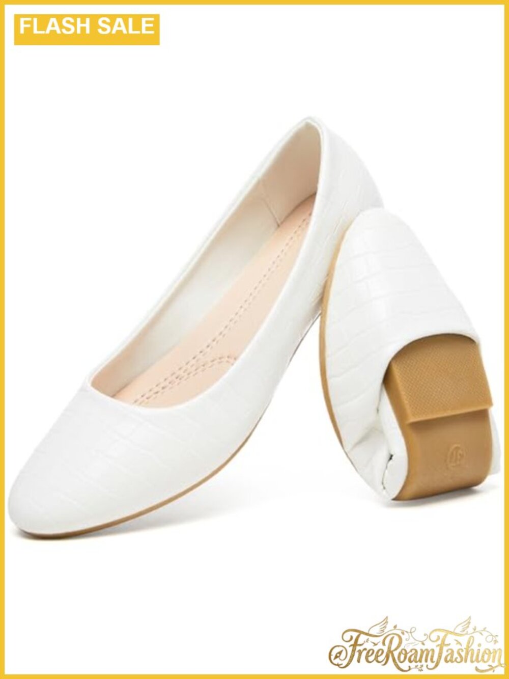 Crocodile Print Faux Leather Ballet Flats Slip On Memory Foam Comfort Shoes